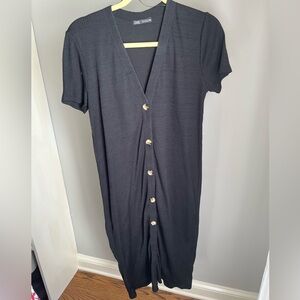 Zara Black Midi Dress with Button Detail